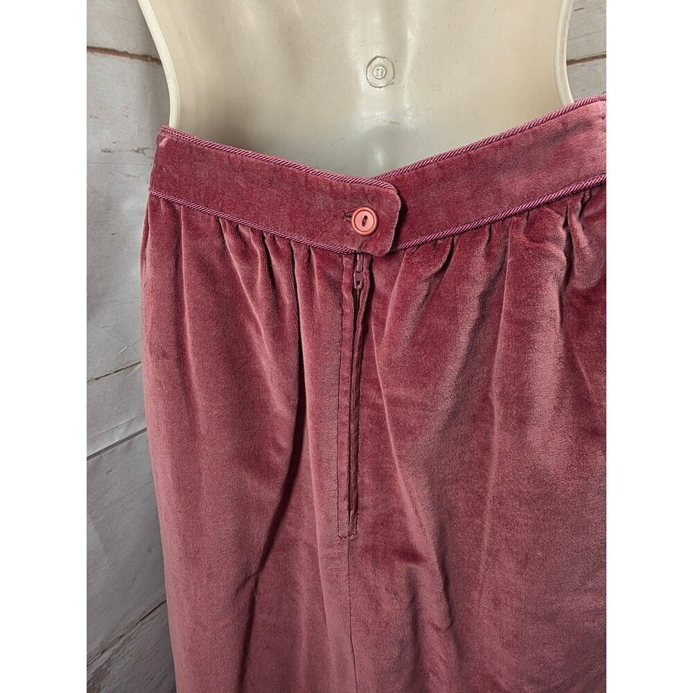 Vintage Patty Woodard Velvet Skirt Jr Sz 5/6 Mauve Pink Lined High Waist Midi - Picture 6 of 8